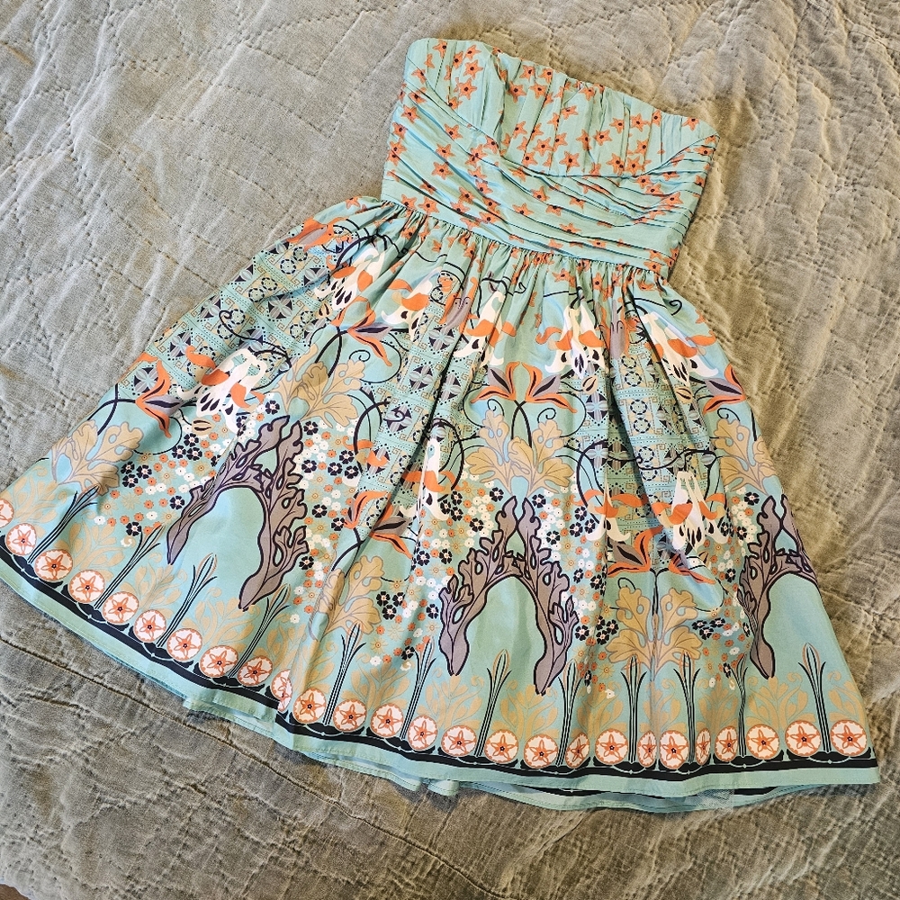 Alberto Makali Silk Strapless Dress Teal